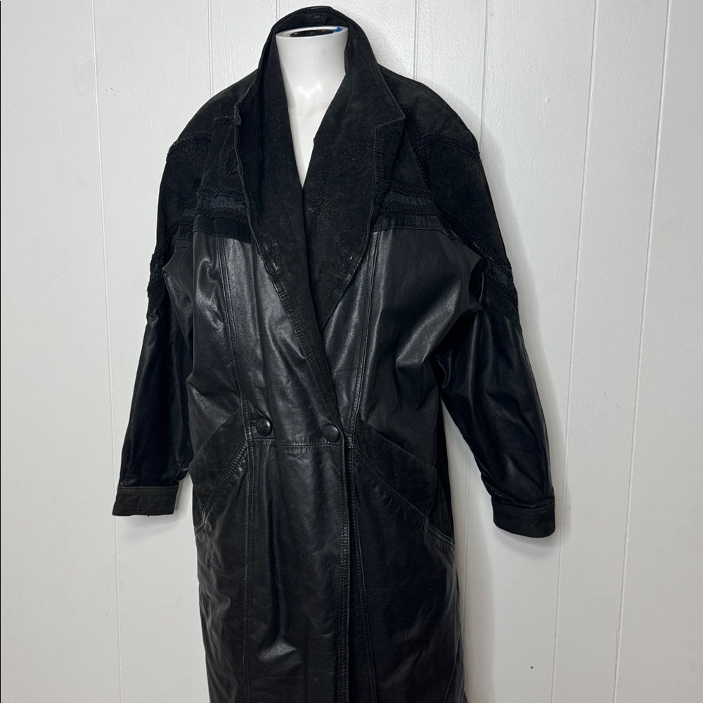 Vintage Wilson’s leather black leather long trench coat with zip out liner